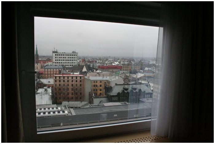 Udsigten fra hotelvrelset p vores hotel i Riga