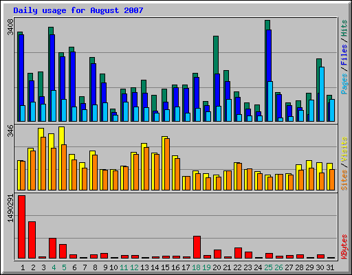 Daily usage for August 2007